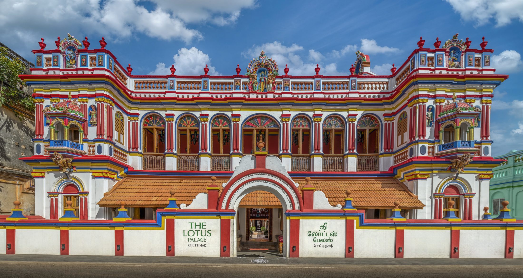 Daylight facade of The Lotus Palace Chettinad
