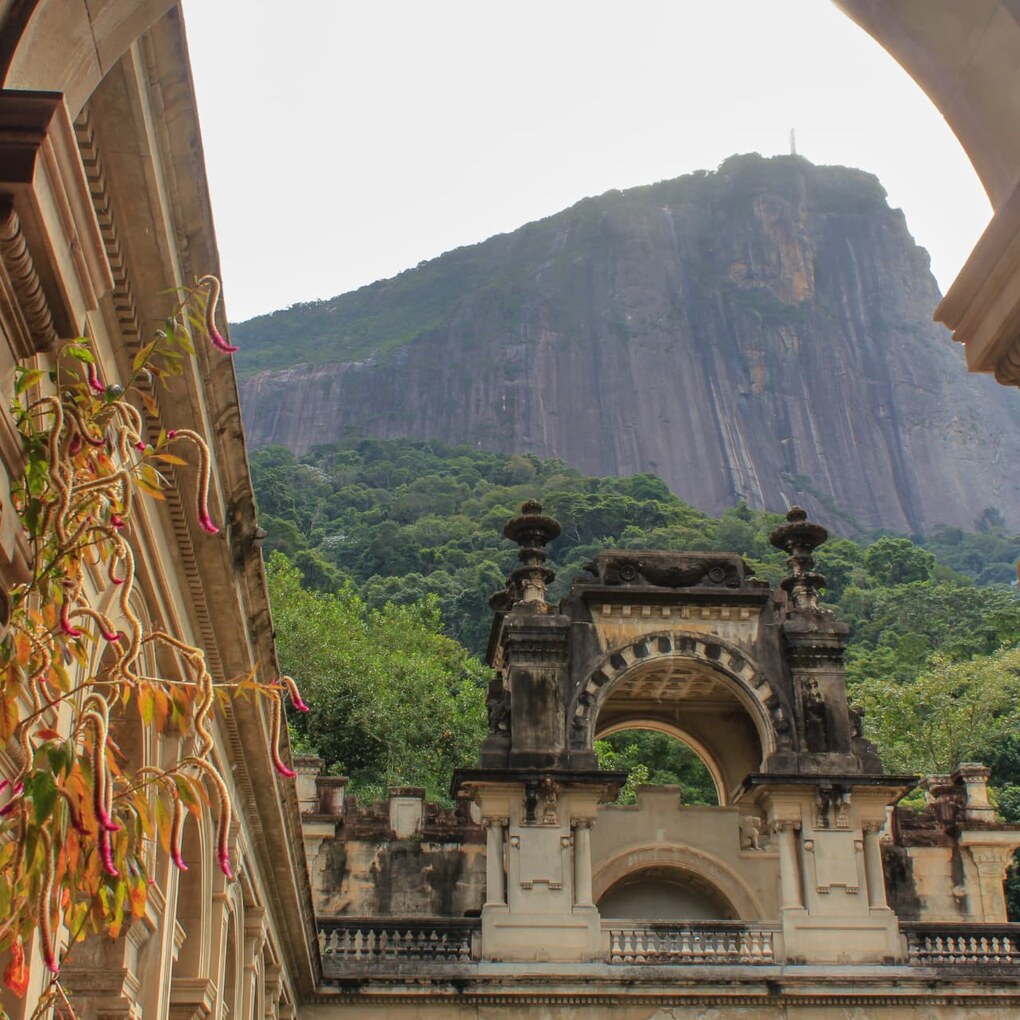 Corcovado seen through the arches of Parque Lage in Rio de Janeiro