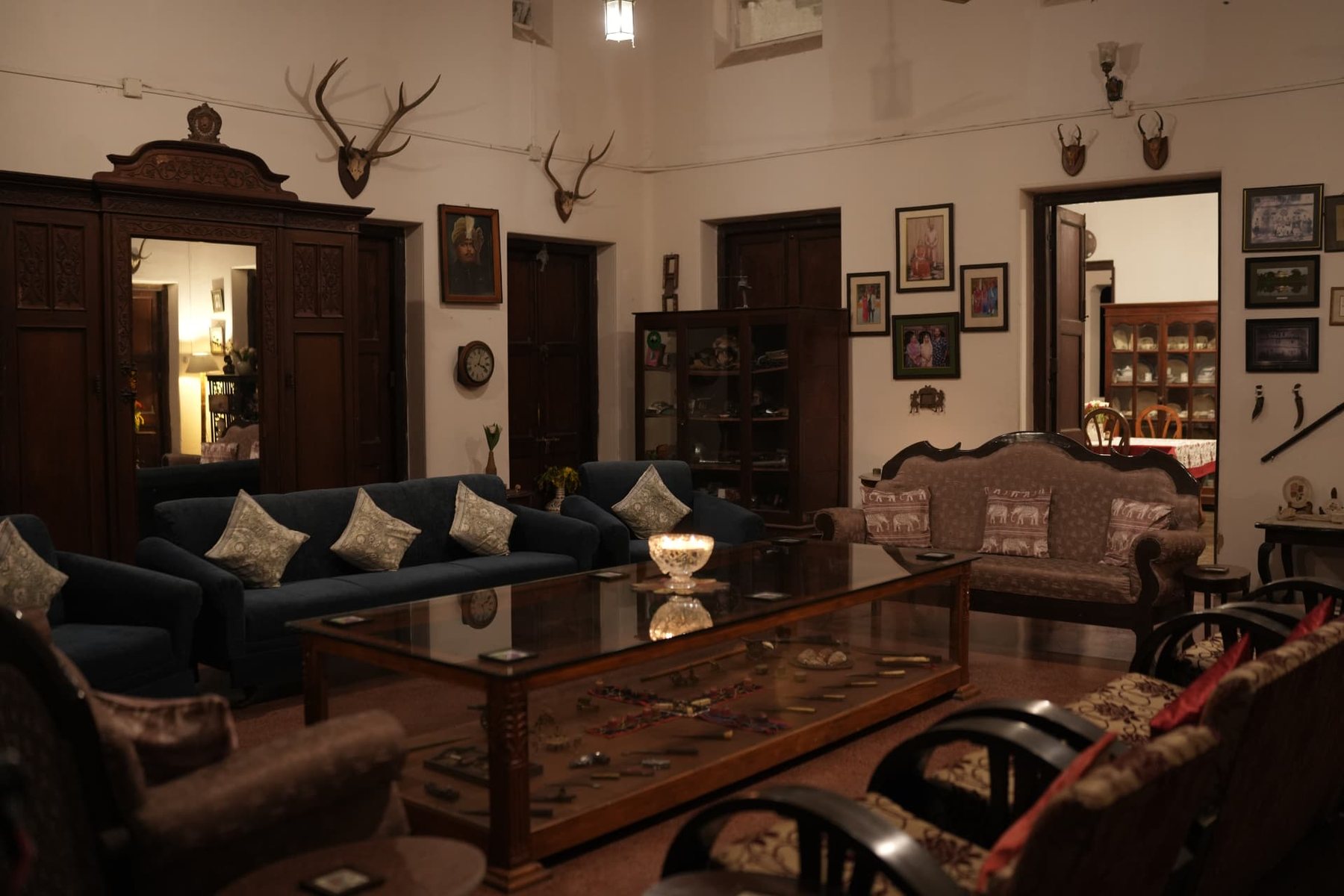Heritage drawing room at Gajlaxmi Palace