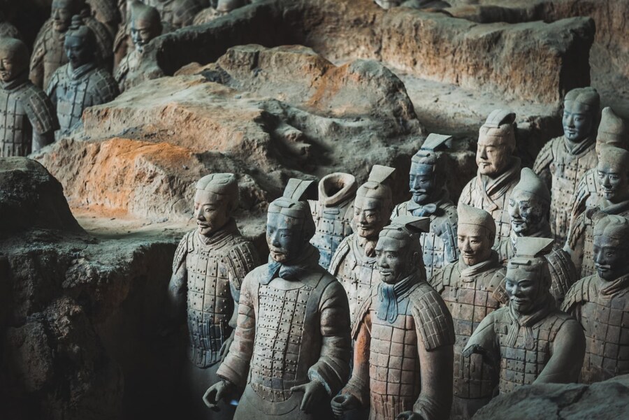The Terracotta Army in the excavation pit at Xi'an