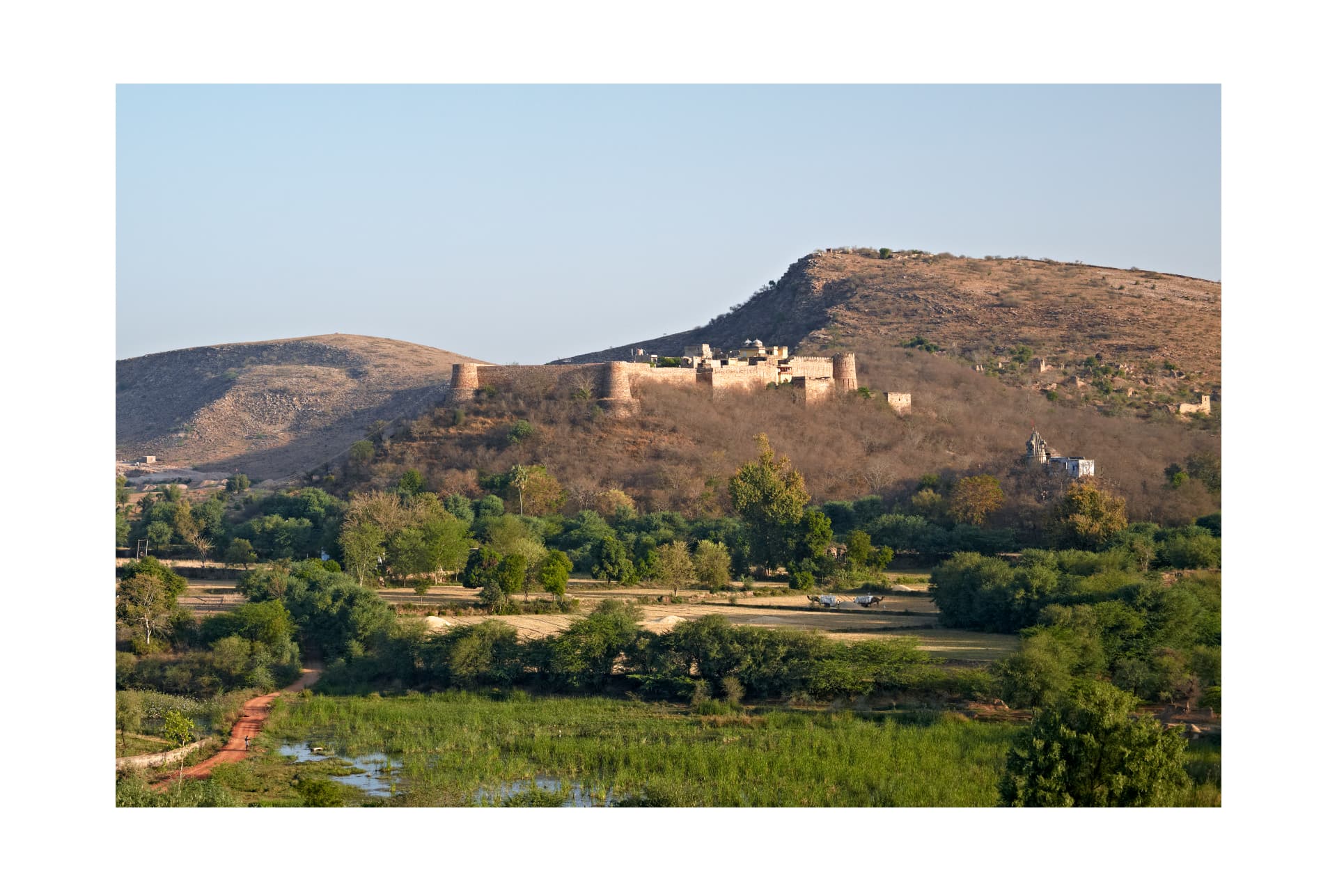Ramathra Fort seen across the spring landscape in Rajasthan