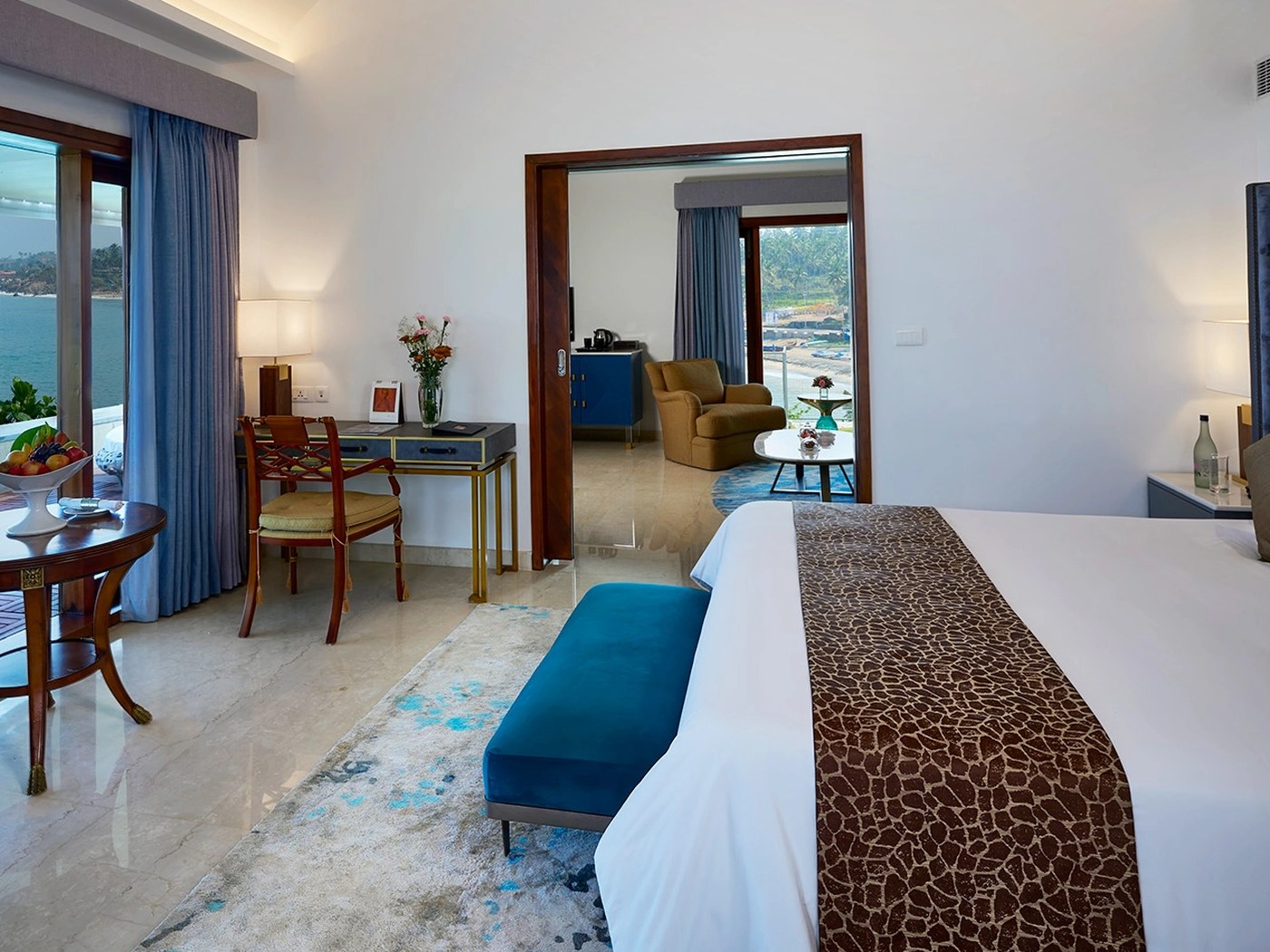 Ocean view suite bedroom at The Leela Kovalam