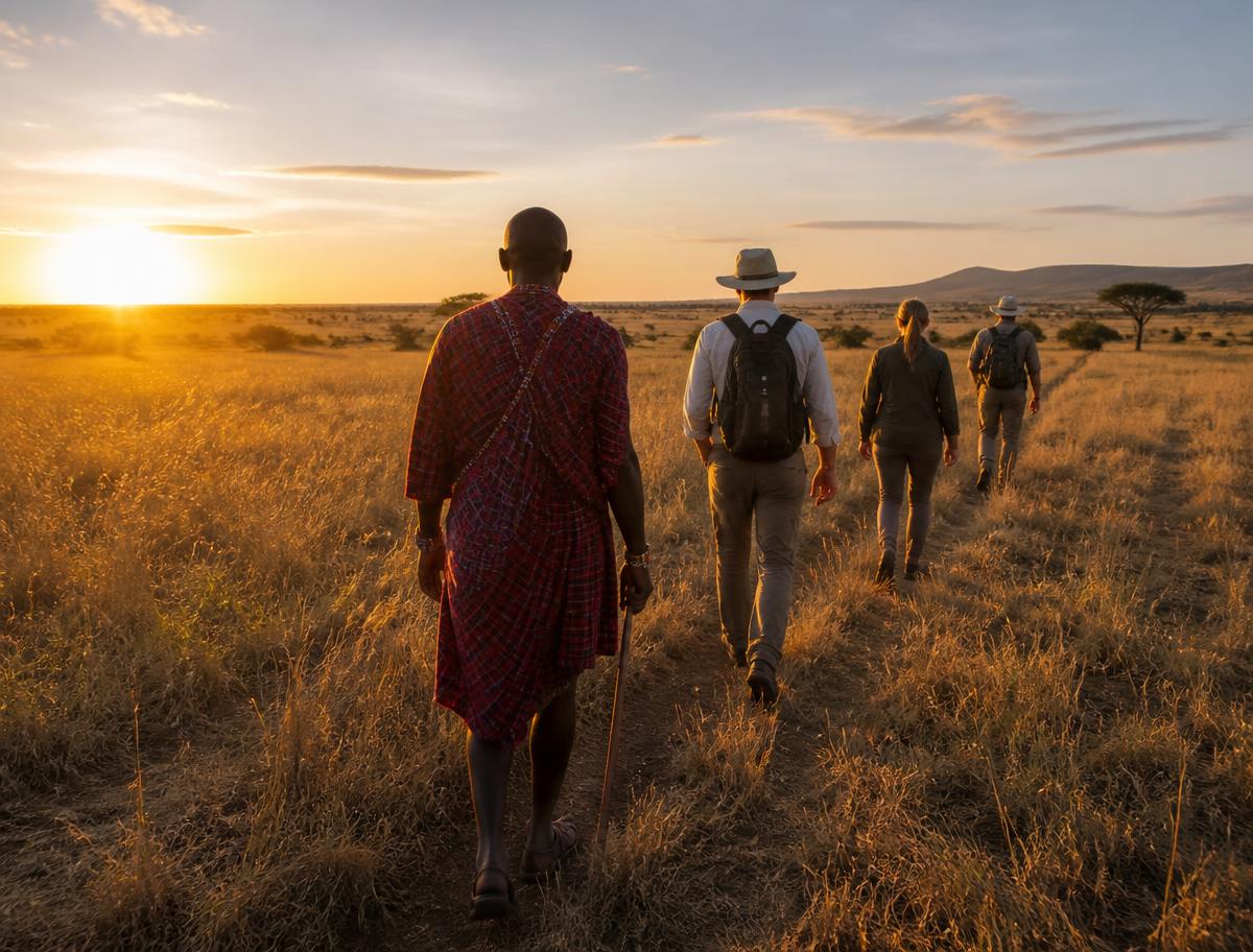 A Samburu guide walking with his herd on the northern Kenya plains