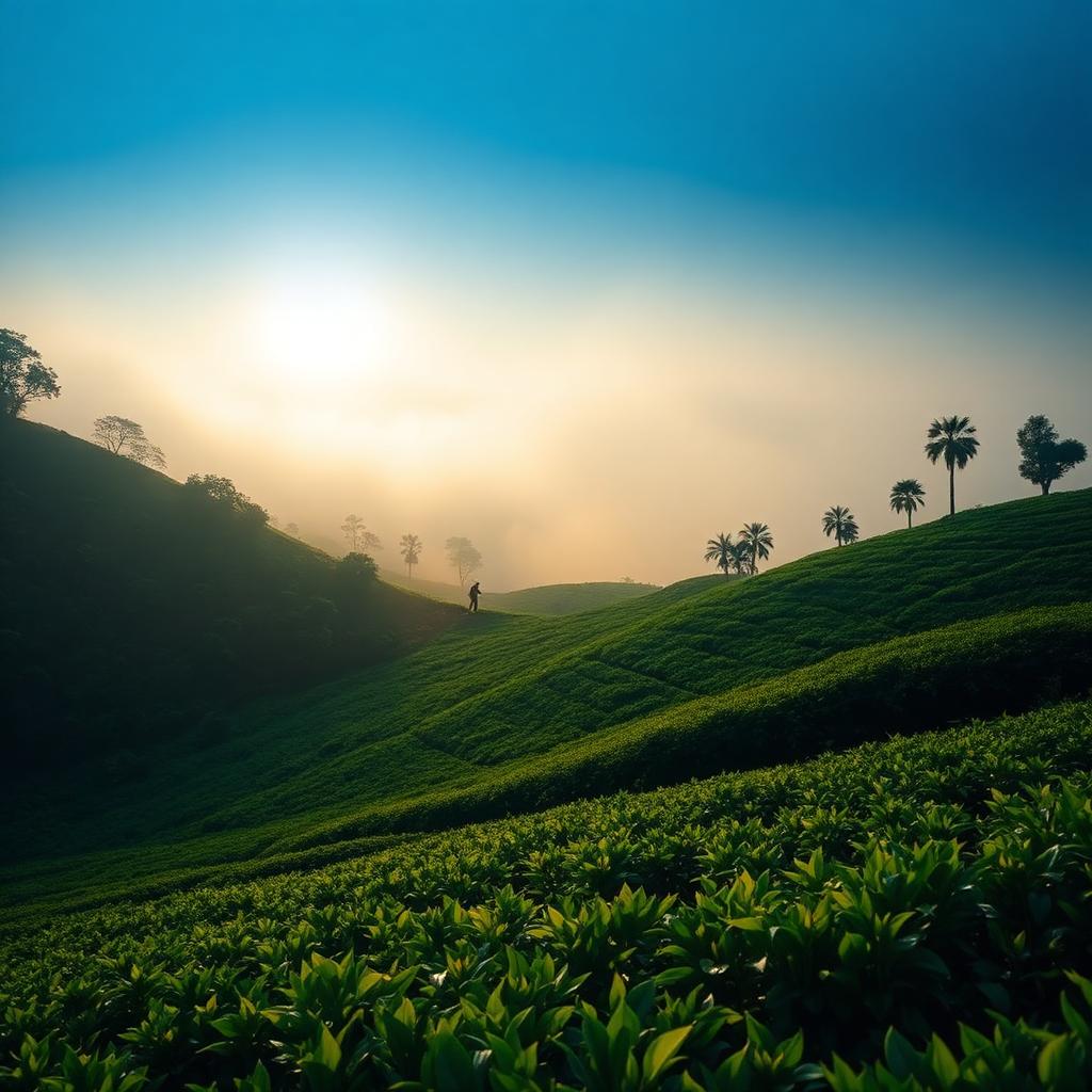 Tea pickers on the terraced slopes of Sri Lanka's hill country