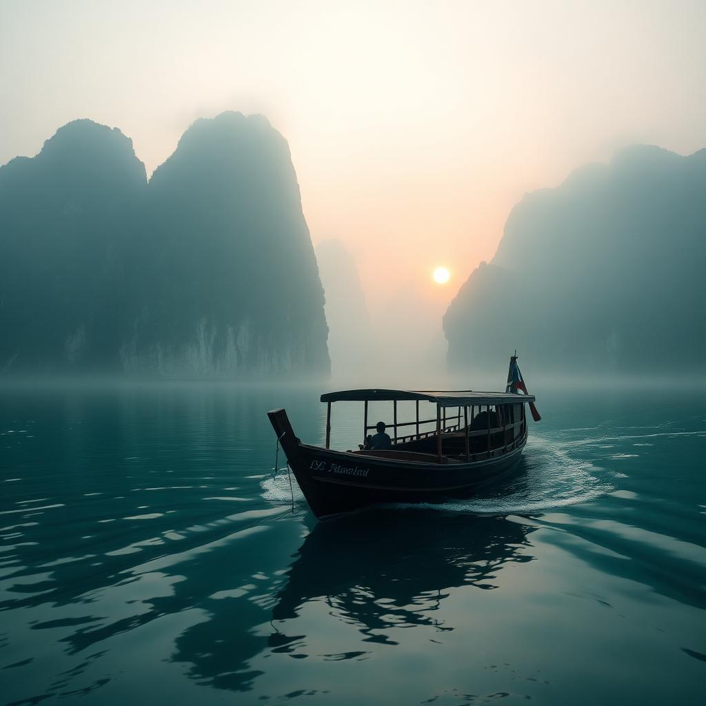 Fishing boats among the limestone karsts of northern Vietnam